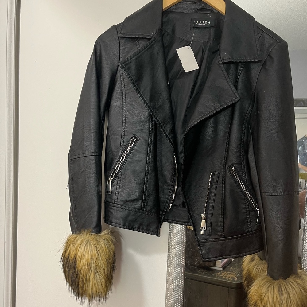 Shop Akira Jacket with Faux Fur Cuffs